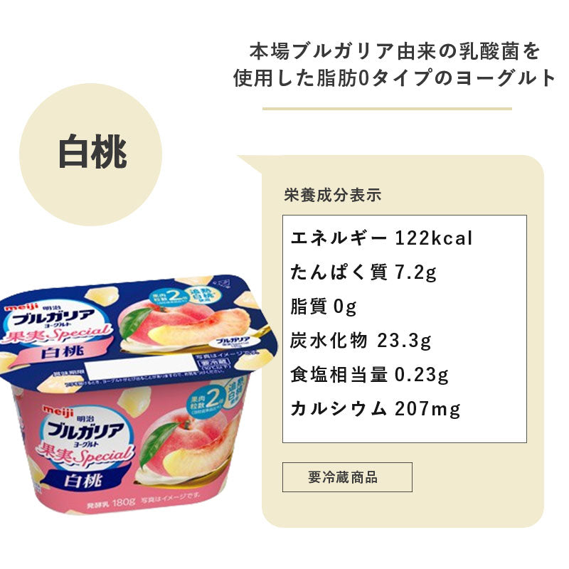 ブルガリアヨーグルト脂肪0 ≪果実Ｓｐｅｃｉａｌ 白桃≫ 180g×12個 セット【本州送料無料】 明治 meiji まとめ買い 乳酸菌 ピーチ もも