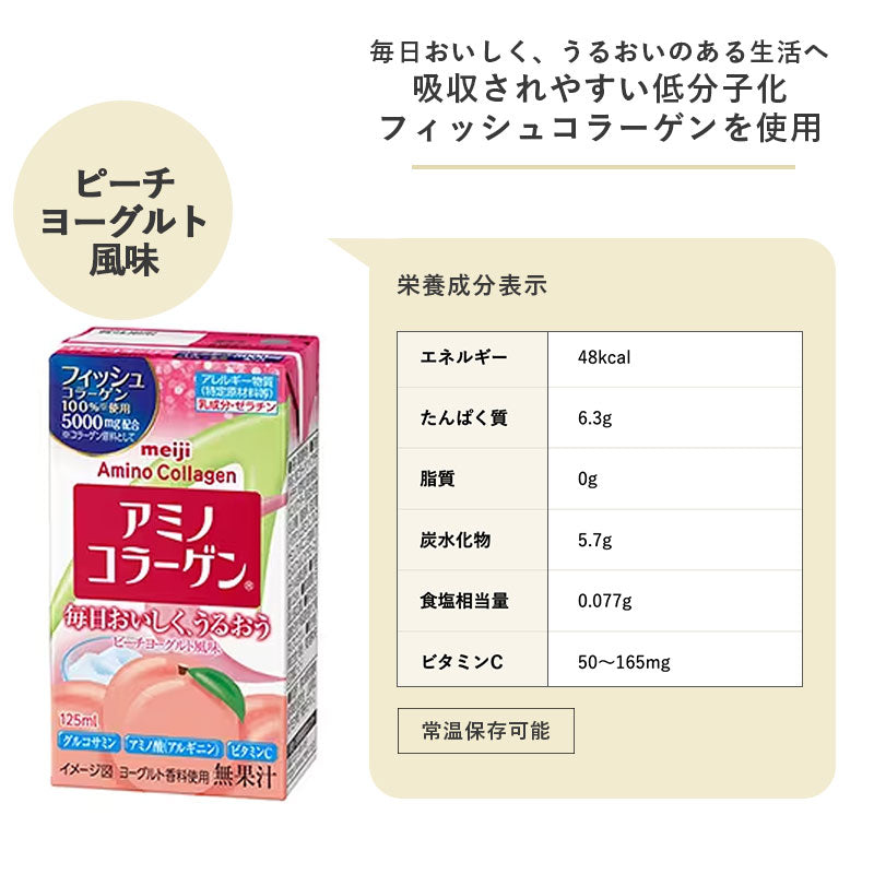 アミノコラーゲンドリンク 125ml×48本(24本×2ケース) セット 明治 meiji　アミノコラーゲン 紙パック ジュース ピーチヨーグルト風味 フィッシュコラーゲン