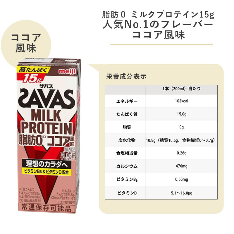 選べる２種類(24本×2種類) SAVAS(ザバス) ミルクプロテイン  200ml×48本  セット【全国送料無料】MILK PROTEIN まとめ買い ココア風味・ミルク風味・バニラ風味・ストロベリー風味・バナナ風味・ソイラテ風味　明治 meiji